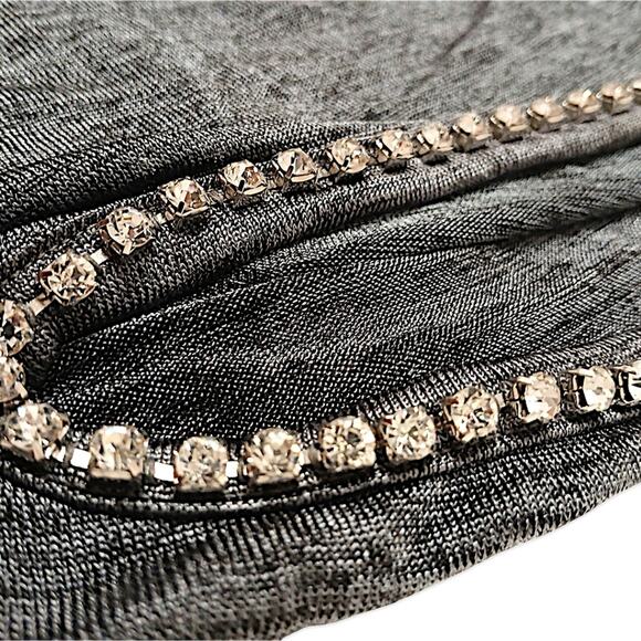 Juicy Couture Rhinestone Cold Shoulder Top M Gray Short Tie DIAMONDS Sleeves - Picture 6 of 16
